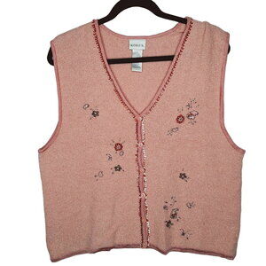 Vintage Koret Sweater Vest Medium Wool Blend Boxy Oversized Beaded Sequined Pink